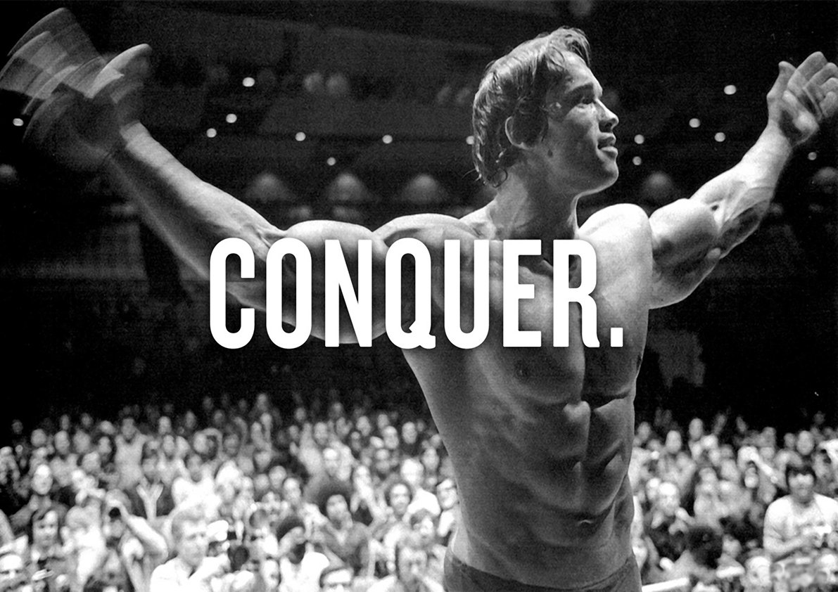 "Motivational image titled "Conquer"